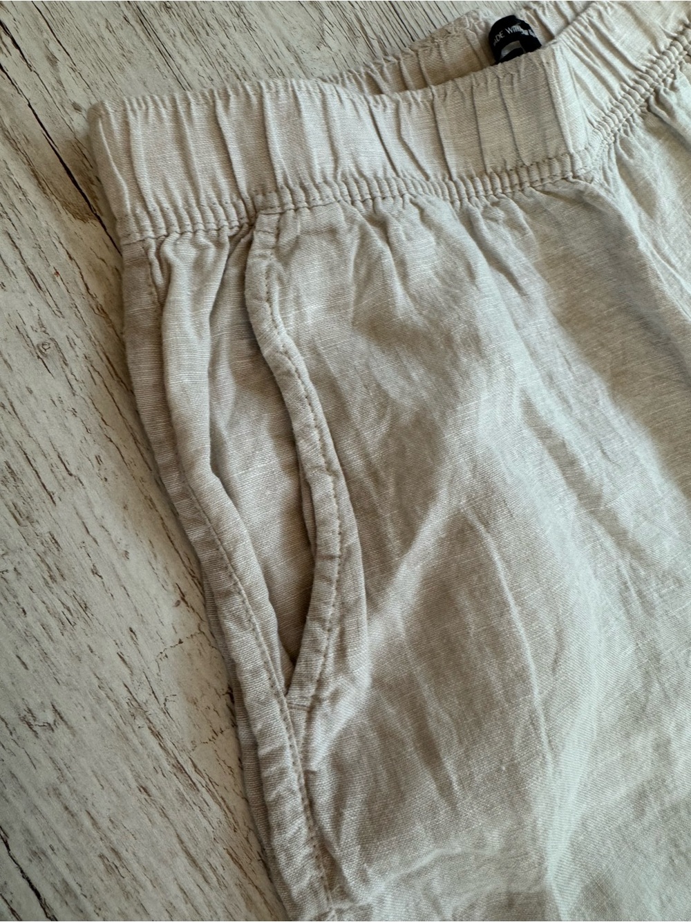 Tahari Wide Leg Elastic Waist Pull on Beige Linen Pants with Pockets S - Picture 4 of 10